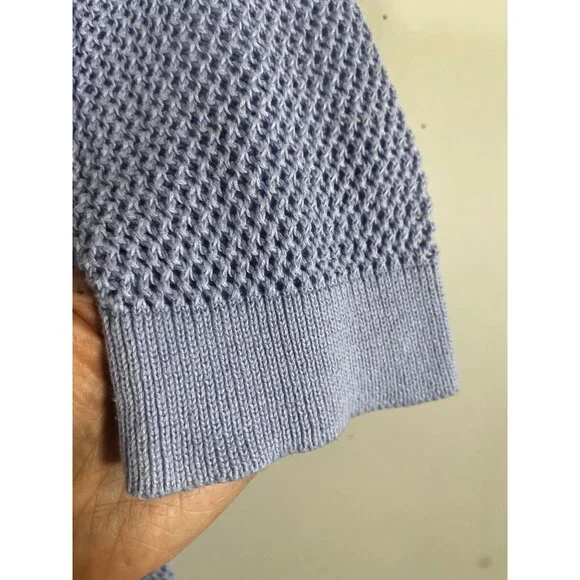 Neutral Open Knit Sweater Cardigan Blue L Coastal Nautical Preppy Resort Chic - Picture 4 of 7